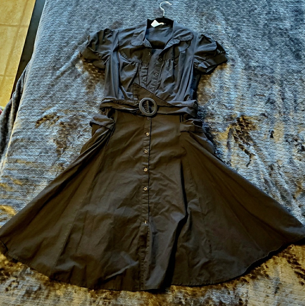 Black retro vintage rockabilly dress w pockets